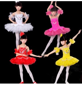 Black red yellow fuchsia hot pink white royal blue colored girls kids baby children performance school play swan lake ballet tutu  leotards skirts dance dresses costumes oufits 